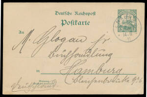 MARSHALL ISLANDS - NAURU: 1911 commercial usage of 5pf Postal Card to Germany with superb strike of the Nauru cds, the message signed "PH Kayser/Nauru/Marschall-Inseln" (with the archaic 'c' in 'Marschall' crossed-out) requests copies of two books on tech