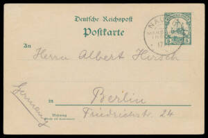 MARSHALL ISLANDS - NAURU: 1913 5pf Postal Card to Berlin with very fine Nauru cds, message signed "HH Grimme" requests electrical catalogues & asks for a quote for a wholesale order. To whom did he expect to on-sell them!?