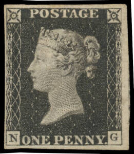 1840 "Penny Black" 1d black SG 2 [NG], margins close to large with a fragment of the adjoining unit at right, large-part o.g., Cat &pound;12,500. A handsome example of the World's First Stamp. [2015 is the 175th Anniversary of the Penny Black's release on 6/5/1