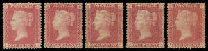 1840-64 unused QV group with 1d black (2 margins, poor re-gumming), 1841 1d reds x4 (no gum or re-gummed), 1854-64 1d Plates (45) with some better centered original gum examples. (52)