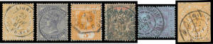 SHIP-BOARD POSTMARKS: French mailboat types mostly part-strikes on various QV & KEVII issues to 96c plus a few French Colonies stamps, many 'LIGNE N' cds & octagons including on 1898 front to Canada, also the rare 'LIGNE P' cds on 10c slate, octagonal 'M