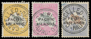 1915-16 NWPI Overprints simplified Kangaroos 2d to &pound;1 (ex 2&frac12;d) plus KGV 1d 4d & 5d all with 'CANCELLED/NAURU' telegraph cancels. A very scarce "set". [See also Lot 707] (12)