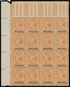 1916-23 Overprints on Great Britain KGV Heads 2d orange Die I with the Watermark Inverted & Reversed SG4y upper-left corner block of 16 (4x4) from the upper-left of the lower pane, most units are well centred & many are superb, unmounted, Cat &pound;1920+ (for 