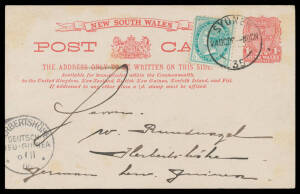 INWARDS MAIL: 1906 commercial usage of very scarce NSW 1d Postal Card with Four-Line Heading HG 28a ("MOSSMAN'S BAY...") from Sydney with message in German & '[HE]RBERTSHOHE' arrival cds.