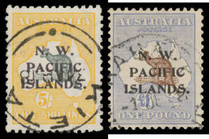 Very fine selection comprising 1915-16 4d with Nauru cds, Second Wmk 1/- block of 4 & a superb 5/-, Third Wmk &pound;1, Fifth Setting 2/- shades x2 & 5/-, and New Colours 2d both & 4d both, Cat &pound;1000+. (14)