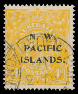 1915-16 KGV 4d chrome-yellow SG 70b type c, unusually with 'PO PLEASANT ISLAND/AU23/16/(NAURU)' cds, Cat &pound;275+. Underappreciated; most examples offered are colour changelings.