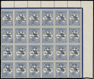1915-16 Kangaroos First Watermark 2&frac12;d indigo SG 74 upper-right corner block of 24 (6x4) with Sheet Margins at Top and Right,