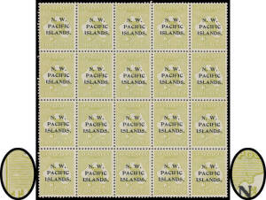 1915-16 Kangaroos Third Watermark 3d olive SG 96 Plate 1 block of 20 [L37-41/55-59] with all fifteen Die II units SG 96a - including six Die I-II Pairs SG 96ab - the abc strips being Dies II/II/II, Dies II/II/II, Dies I/II/II, I/II/I and I/II/I , and with