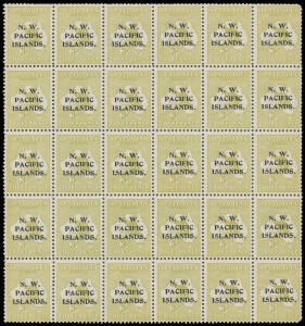 1915-16 Kangaroos Third Watermark 3d olive SG 96 Fourth Setting complete forme of 30 from the upper-left pane of Plate 2 [L1-30] with White Scratch over Last 'A' of 'AUSTRALIA' [25], Hollow Stops [6, 12 & 18], a few tonespots, unmounted, Cat &pound;165++.