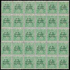 1918-23 Fifth Setting Large Multiple Watermark &frac12;d emerald SG 119 Electro 7 complete forme of 30 from the base of the left-hand pane [L31-60], unmounted, Cat &pound;135++ (mounted).