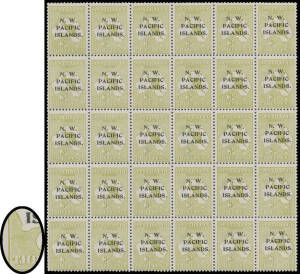 1918-23 Fifth Setting 3d olive SG 109 Plate 1 block of 20 [L37-41/55-59] with all fifteen Die II units SG 109a - including six Die I-II Pairs SG 109ab - and with the listed Die II Varieties Lone Yachtsman SW of Cape Leeuwin [55] & Colour Flaw West of Arnh