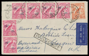 1926 & 1927 commercial covers 1) with 'MAN HING CHEONG BROS/.../MADANG, T.O.N.G.' imprint & Undated Birds 1d x2, to NSW; and 2) with 'BORAM ESTATE/WEWAK' imprint largely obscured by Undated Birds 2d & Airs 3&frac12;d bright pink x6, by air to Scotland; both with