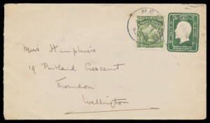 Mounted selection of mostly PPCs including a few Maori subjects, Tourist & Health Resorts type, etc, also 1903 Grand Lodge of NZ mourning cover with &frac12;d Mount Cook, 1901 1d on 1&frac12;d Letter Card with 'LUMSDEN' cds, KEVII &frac12;d Envelope uprated with &frac12;d Mount Cook