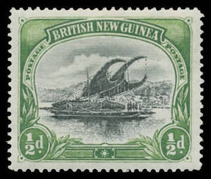 1901-05 British New Guinea Watermark Horizontal Thick Paper &frac12;d black & yellow-green on Thin Paper SG 1a, exceptional centring, very lightly mounted, Cat &pound;325. Rare; most examples seen are misidentified. BPA (1987) & Jerry Blair (2015) Certificates.