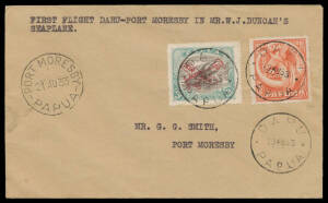 1933 Daru-Kerema-Port Moresby cover flown by WJ Duncan for Rabaul Airways Syndicate AAMC #P65, Cat.$350. The flight was intended to demonstrate the feasibility of establishing a seaplane service based in Rabaul. A small mail was carried.