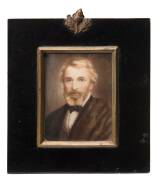 A pair of framed miniature portraits of U.S. President Abraham Lincoln and the Scottish philosopher and writer Thomas Carlyle, 19th Century. Frame size 13 x 14cm - 2