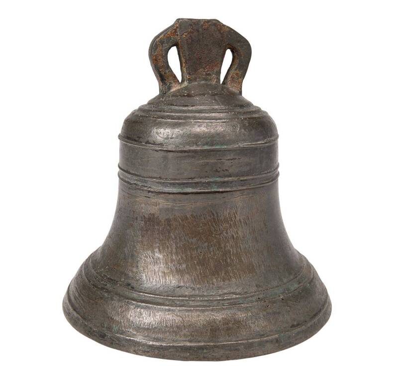 A fine Whitechapel bronze bell embossed with date 1829, English. 30.5cm high, 31cm diameter