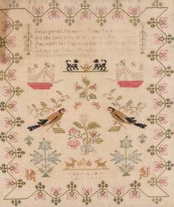 A Victorian child's sampler by Mary Ann Crack. 37cm high, 31.5cm wide