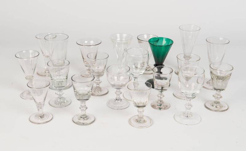 A group of 18th &19th Century cordial & wine glasses including green wine glass, soda glass etc. (21 items)