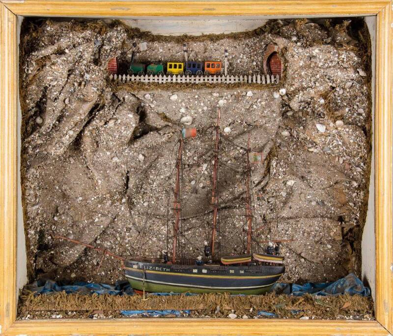 An unusual folk art diorama, 19th Century. 72.5cm high, 82cm wide, 21cm deep