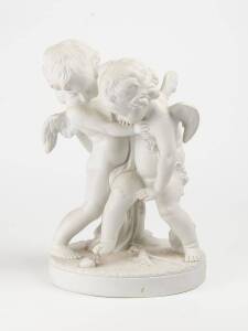 A Parian ware cupid figurative group, late 19th Century, French. 39cm high