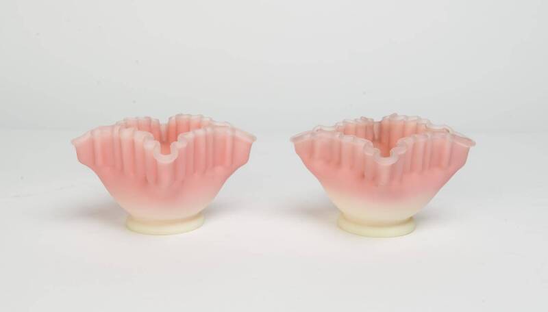 A small pair of Burmese glass frill edged dishes,19th Century?8cm high