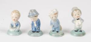 A set of 4 Wade porcelain figures titled Rich Man, Poor Man, Beggar Man, Thief. Tallest approximately 8cm.