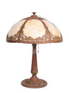 An Art Deco table lamp, cold painted metal & glass, French circa 1920s. 50cm high