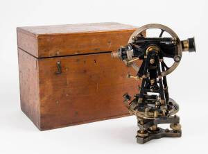 A Theodolite by "T.Cooke  Sons, York, England No.57. 1887", housed in a dovetailed cedar box with distributors paper label "HERGA  CO." of Brisbane