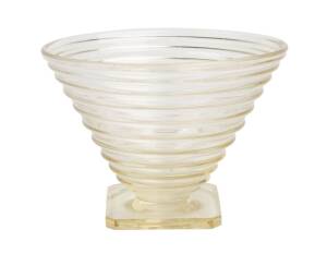 A Daum Nancy citrus coloured Art Deco heavy glass bowl, signed Daum Nancy France. 22cm high
