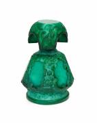 A malachite glass perfume bottle with remains of original paper label, Bohemian, circa 1930s. 15.5cm high