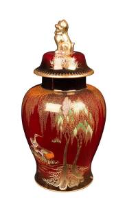 Carlton ware Rouge Royale ginger jar and with Foo dog finial, circa 1930