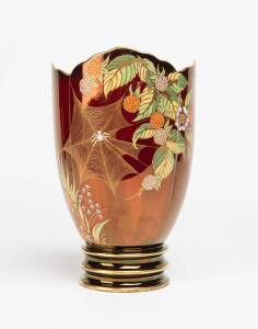 A Carlton ware Rouge Royale porcelain spider web vase, circa 1930's. 28.5cm high