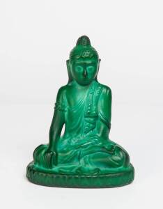 A Bohemian malachite glass seated Buddha, circa 1930's.