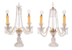 A pair of Baccarat style molded and cut glass candelabra