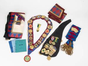 MASONIC REGALIA, in small case marked "J.T.Burrows, Lodge Trambridge No.415", with apron, collar & medals including 1956 Olympic Games.