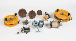 A group of 10 assorted vintage & antique fishing reels including French Mitchell 604 Garcia & Penn Long Beach No. 68. 