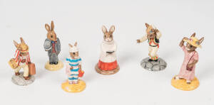 A group of 6 Royal Doulton Bunnykins porcelain figurines. 10cm each
