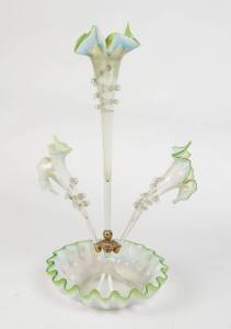 A Victorian green vaseline glass epergne, 19th Century 56cm high