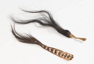 Zebra tail fly whisk & an antelope fly whisk, South African, early 20th Century. Longest 80cm