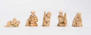 A group of five Japanese ivory miniature figurines, 19th & 20th Century