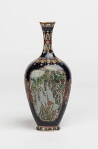 A Japanese cloisonné vase with four sides, front and back decorated with chrysanthemums and grapes