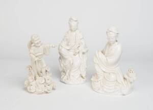 Three Blanc-de-Chine statues. 20th century. The largest 29cm high