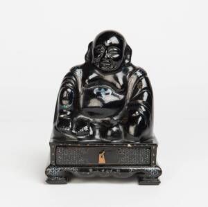 A Chinese lacquered Buddha one drawer jewel box, late 19th/early 20th century