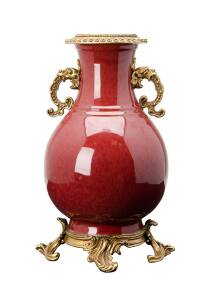 A Chinese red glazed & ormolu mounted vase, 19th Century, 39.7cm high