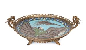 A Japanese cloisonne comport with French ormolu decorative mount, mid 19th century. 14cm high, 40cm wide, 33cm deep