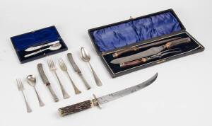 An assorted Continental silver & silver plated cultery, circa 1900. Plus carving set in box, children's cutlery in box & a carving knife. (49 items)