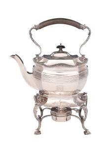 An Edward VII sterling silver spirit kettle on stand by James Dixon & Sons Sheffield, 1906. 30cm high