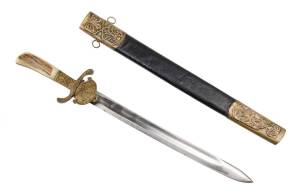 A German hunting knife with stag horn handle, 19th Century. 44cm long