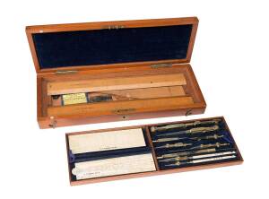 A 19th Century drawing set in original fitted mahogany box. Each piece marked "Army & Navy C.S.L", with name & initials of Major General GEORGE MEIN (1817-1896). Mein of the 13th Somerset Light Infantry served in the Army of the Indus which met more than 